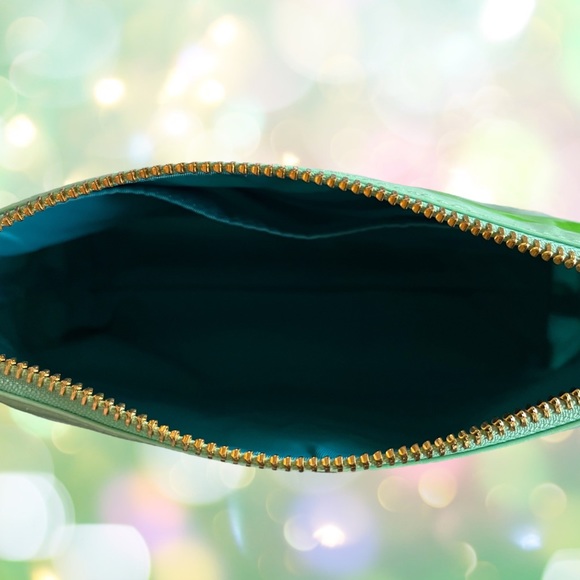 TORY BURCH NEW MAKEUP COSMETIC BAG MINT STRIPE ZIP TOP CHRISTMAS Day gift - Picture 7 of 8